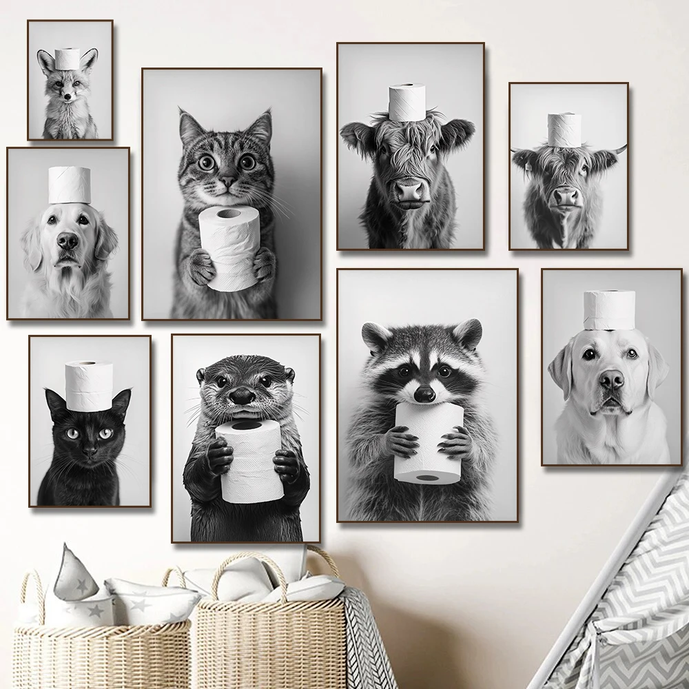 Home Bathroom Toilet - Poster su Tela con Mucca delle